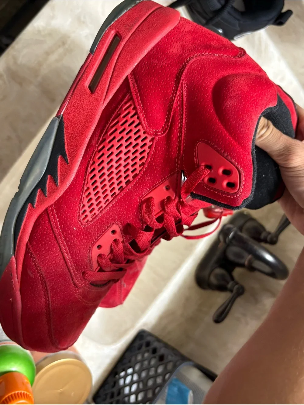 Jordan Red Suede High-Top Sneakers